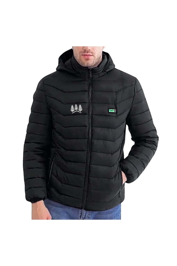 Mens Heated Lightweight Jackets Full Zip Print Winter Warm Coats Rechargeable 21 Heating Zones Heated Outerwear Softshell Puffer Casual Hooded Black,XL
