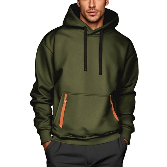 FAVIPT Mens Hooded Sweatshirt Long Sleeve Drawstring Plain Pullover Athletic Workout Training Sweatshirts with Pockets 2025 Army Green,XL