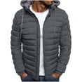 thumbnail image 1 of FAVIPT Mens Lightweight Puffer Coat Drawstring Full Zip Padded Warm Hooded Jackets Casual Winter Cozy Outerwear with Zipper Pockets Dark Gray,S, 1 of 7