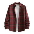 thumbnail image 1 of FAVIPT Mens Long Sleeve Flannel Shirts Casual Loose Fit Button Down Dress Shirt Plaid Shirt Jacket with Pocket 2025 Red,L, 1 of 2