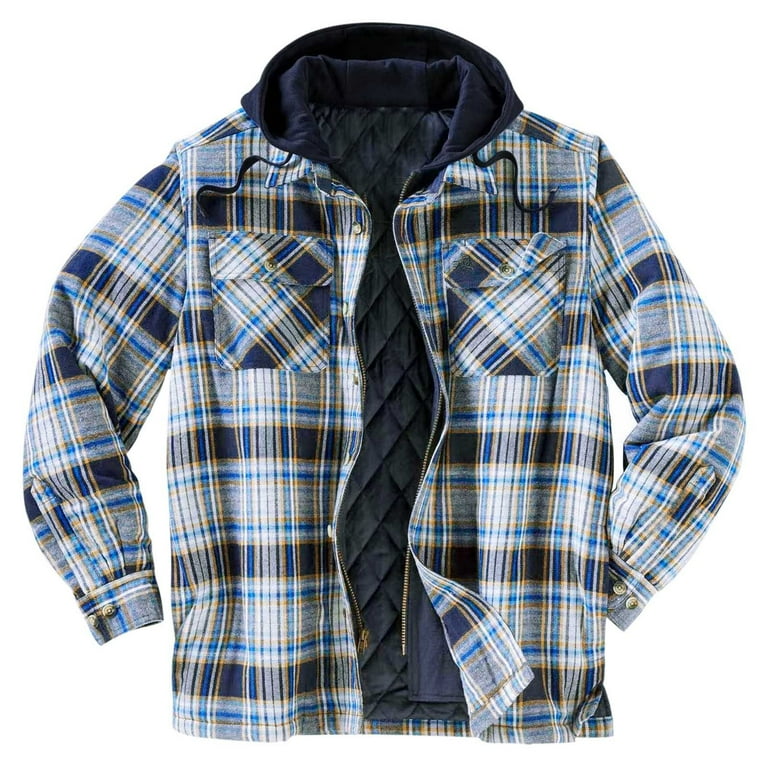 FAVIPT Mens Plaid Flannel Jacket with Hood Fuzzy Sherpa Fleece