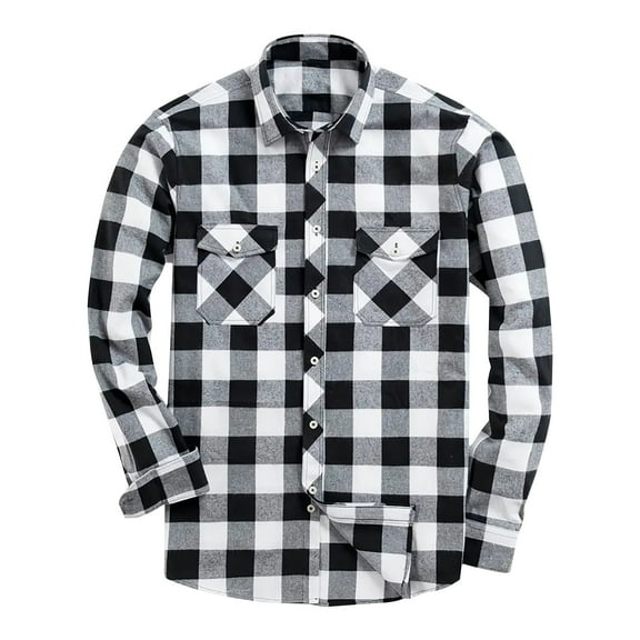 FAVIPT Mens Plaid Flannel Shirt Jacket Lapel Long Sleeve Tops Lightweight Button Up Loose Blouses Relaxed Fit Casual Shacket 2025 White,S