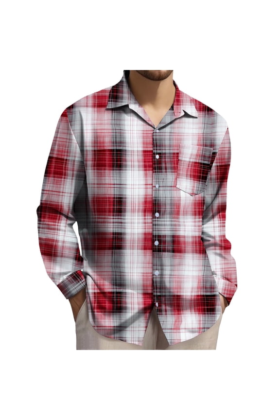 Mens Plaid Flannel Shirt Jacket Lapel Long Sleeve Tops Stretchy Button Up Loose Blouses Relaxed Fit Casual Shacket 2025 Multicolor,M