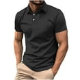 thumbnail image 1 of FAVIPT Mens Plus Size Golf Shirts Work Tennis Casual Pullover Tops Short Sleeve Solid Color Tees Button Up Lapel Slim Soft Blouses 2025 Black,XXXXL, 1 of 6