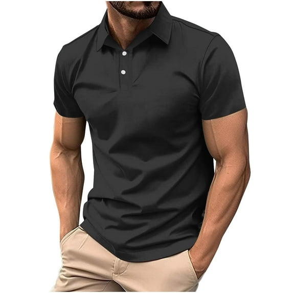 FAVIPT Mens Plus Size Golf Shirts Work Tennis Casual Pullover Tops Short Sleeve Solid Color Tees Button Up Lapel Slim Soft Blouses 2025 Black,XXXXL