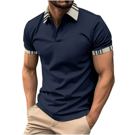 FAVIPT Mens Polo Shirts Clearance,Polo Shirts for Men 2024 Summer Lapel Collar Golf T-Shirt Dressy Casual Short Sleeve Tennis Shirts Quick-Dry Tees Navy,S