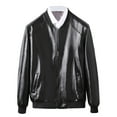 thumbnail image 1 of FAVIPT Mens Slim Fit Faux Leather Jacket Lightweight Round Neck Baseball Coats Thin Motorcycle Full Zipper Jackets with Pockets Black,XXXL, 1 of 5