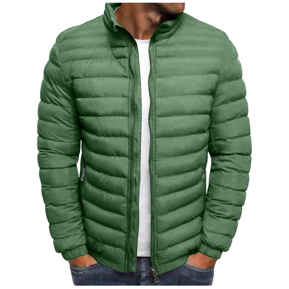 FAVIPT Mens Winter Puffer Coat Casual Fashion Lightweight Outerwear Cold Weather Padded Warm Jackets with Pockets Green,L