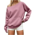 thumbnail image 1 of FAVIPT Off Shoulder Sweatshirts for Women Long Sleeve Plain Oversized Pullover Tops Casual Fall Fashion Travel Tops with Pocket Pink,XXL, 1 of 7