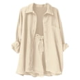 thumbnail image 1 of FAVIPT Outfits for Kids 2 Piece Sets Summer Long Sleeve Collared Button Shirts Drawstring Short Pants Casual Solid Sets Beige,7 Years, 1 of 8