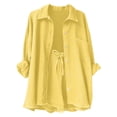 thumbnail image 1 of FAVIPT Outfits for Kids 2 Piece Sets Summer Long Sleeve Collared Button Shirts Drawstring Short Pants Casual Solid Sets Yellow,11 Years, 1 of 9