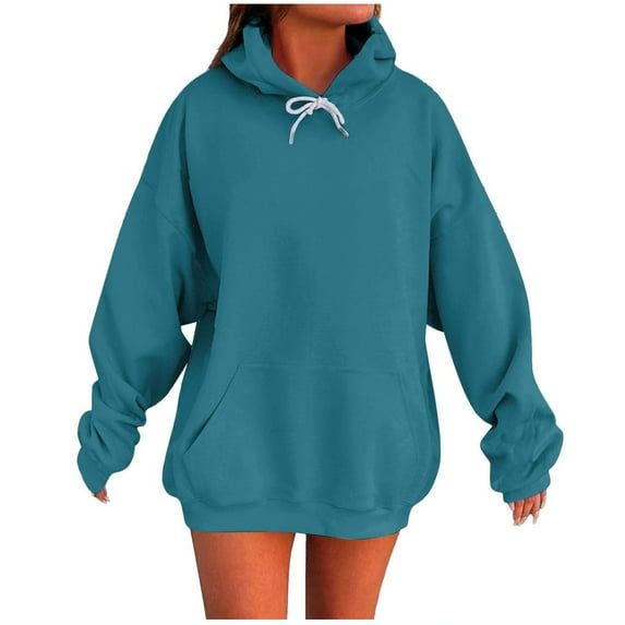 FAVIPT Oversized Sweatshirt for Women Fall 2025 Fashion Outfits Drawstring Drop Shoulder Solid Pullover Casual Loose Cozy Hoodie Sweatshirt with Pocket Green,S