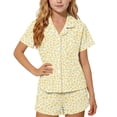 thumbnail image 1 of FAVIPT Pajamas Sets for Girls Summer Leopard Collared Short Sleeve T-Shirt and Shorts 2Pcs Pajama Button Down Loungewear Set Yellow,5-6Years, 1 of 7