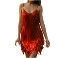 thumbnail image 1 of FAVIPT Party Sequin Dresses for Women Trap Solid Color Mini Dress Crew Neck Tassels Glitter Dresse formal Fashion Summer 2025 Dress Red,XL, 1 of 8
