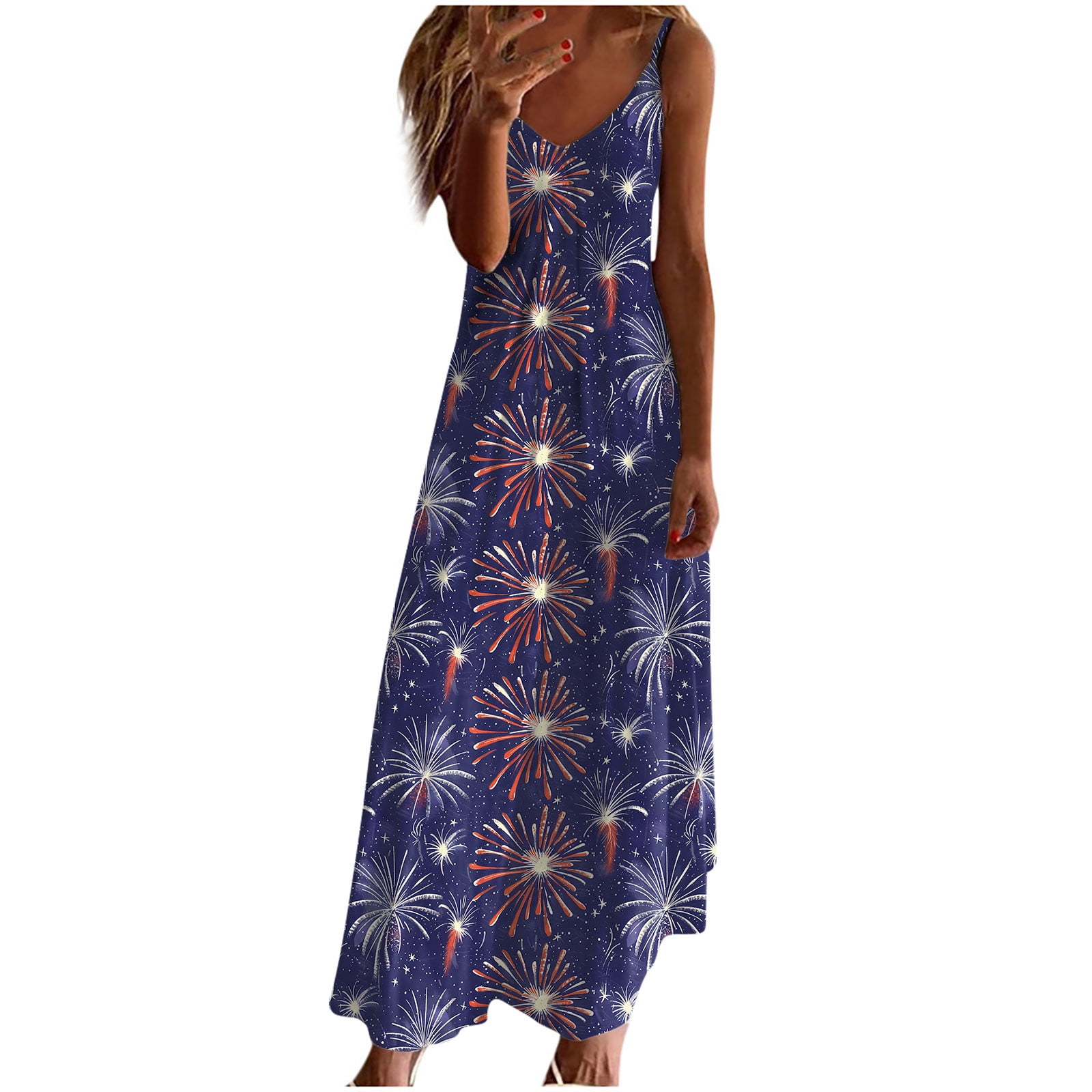 FAVIPT Patriotic Dress for Women 4th of July USA Flag Print Maxi Dresses  Spaghetti Straps V Neck Longdress Summer 2025 Red,XL - Walmart.com