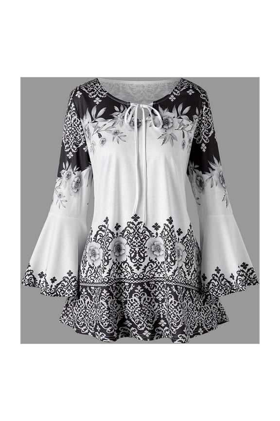 Peasant Tops for Women Casual Three Quarter Sleeve Embroidered Tops Boho Plus Size Clothes Loose Peasant Blouses 2024 Black,XL