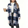 thumbnail image 1 of FAVIPT Plaid Flannel Coat for Women Lapel Button Down Oversized Coats Long Sleeve Casual Long Jackets Casual Trendy Fall Winter Outerwear with Pockets Blue,L, 1 of 3