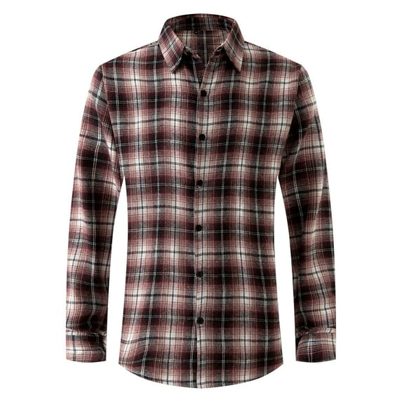 FAVIPT Plaid Flannel Shirt Jacket for Men Long Sleeve Lapel Lightweight Blouses Flannel Button Down Casual Tops with Pockets 2025 Red,M