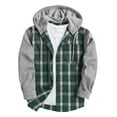 thumbnail image 1 of FAVIPT Plaid Hooded Jacket Men Casual Long Sleeve Patchwork Sweatshirt Button Down Lightweight Fall Winter Shacket with Pockets Green,XXXL, 1 of 5