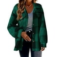 thumbnail image 1 of FAVIPT Plaid Jacket Women Fall Womens Plaid Shacket Jacket Long Sleeve Button Down Fleece Jackets Warm Coat Fuzzy Sherpa Lined Flannel Jacket Green 4XL, 1 of 5