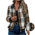 thumbnail image 1 of FAVIPT Plaid Jacket for Woman Full Zip Long Sleeve Bomber Coats Casual Lightweight Spring Fall Varsity Shacket Jacket for Teen Girls Brown,L, 1 of 8