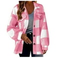 thumbnail image 1 of FAVIPT Plaid Shirt Jacket Women,Flannel Jacket Women Button Down Sherpa Fleece Jackets Plus Size Plaid Shacket Soft Fluffy Fuzzy Outerwear Hot Pink,XXXL, 1 of 7
