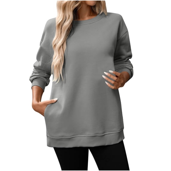 FAVIPT Plain Crewneck Sweatshirt Women Casual Fall Winter Oversized Tops Long Sleeve Y2k Soft Pullover Teen Girls Cute 2025 Fashion Outfits Gray,S