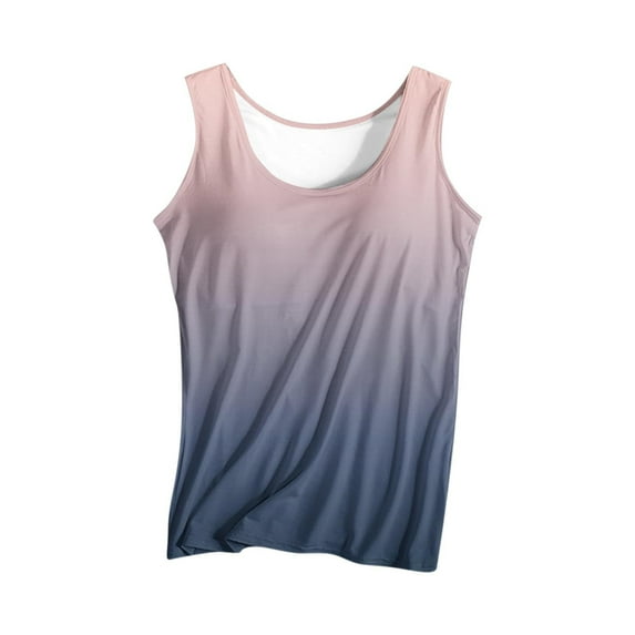 FAVIPT Plus Size Built in Bra Tank Tops for Women Sleeveless Gradient Camisole Workout Fitness Gym Undershirt Casual Loose Summer 2025 Tops Navy,XL