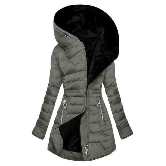 FAVIPT Plus Size Fleece Jackets for Women Oversized Padded Winter Warm Parkas Puffer Zip Up Quilted Hooded Coats with Pockets Gray,XXXL