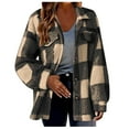 thumbnail image 1 of FAVIPT Plus Size Fleece Jackets for Women Sherpa Plaid Button Down Coats Buffalo Flannel Lapel Thermal Winter Shackets Black,XXXXXL, 1 of 7