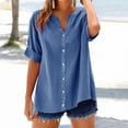 thumbnail image 1 of FAVIPT Plus Size Linen Shirts for Women 2025 Gauze Roll Up Short Sleeve V Neck Button Down Loose Fit Blouses Vacation Tops Casual Cotton Linen Shirt Tunic Tops Blue,XXXXL, 1 of 5