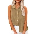 thumbnail image 1 of FAVIPT Plus Size Linen Shirts for Women Sleeveless V Neck Soft Tops Gauze Collared Solid Color Tunic Tees Casual Fashion Summer 2025 Blouses Khaki,S, 1 of 7