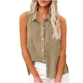 thumbnail image 1 of FAVIPT Plus Size Linen Shirts for Women Sleeveless V Neck Soft Tops Gauze Collared Solid Color Tunic Tees Casual Fashion Summer 2025 Blouses Khaki,XL, 1 of 6