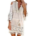 thumbnail image 1 of FAVIPT Plus Size Maxi Dress for Women Long Sleeve V Neck Bohemian Dress Drop Shoulder Hollow out Tassel Dresses Casual Lace Summer 2025 Dress White,S, 1 of 6
