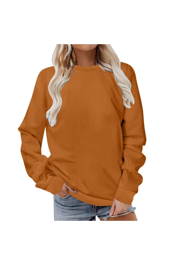 Plus Size Sweatshirt for Women Long Sleeve Crewneck Pullovers Casual Trendy Fall 2025 Tunic Tops for Lounge Wear Brown,XXXL