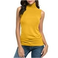 thumbnail image 1 of Lcziwo Mock Neck Sleeveless Tops for Women Turtleneck Slim Fitted Basic Tank Tops Stretchy Solid Casual Dressy Shirts Yellow,XL, 1 of 8