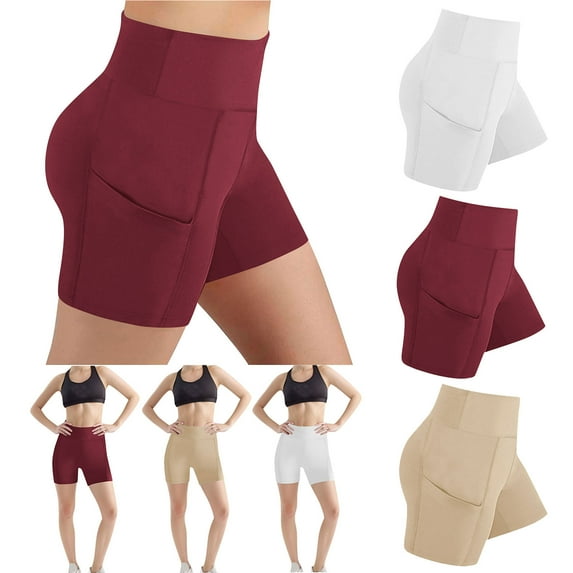 FAVIPT Plus Size Tummy Control Biker Shorts for Women High Waisted Booty Lifting Bottoms Gym Yoga Shorts with Pockets Wine,XXXXXL