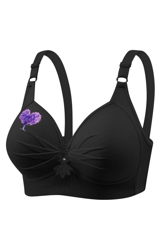 Plus Size Womens Bra Wireless Floral Print Daily Underwear Breathable Adjustable Comfort Bras for Old Women 2025 Black,XXL