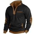 thumbnail image 1 of FAVIPT Polo Quarter Zip Sweatshirt Men Waffle Long Sleeve Pockets Pullover Mock Neck Patchwork Polo Sweater 2025 Fall Fashion Tops Black,XXL, 1 of 2