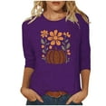 thumbnail image 1 of FAVIPT Pumpkin Shirts Women 3/4 Sleeve Crew Neck Blouses Halloween Cute Print Vacation Soft Shirts Casual Trendy Fall 2025 Tees Purple,XXL, 1 of 4