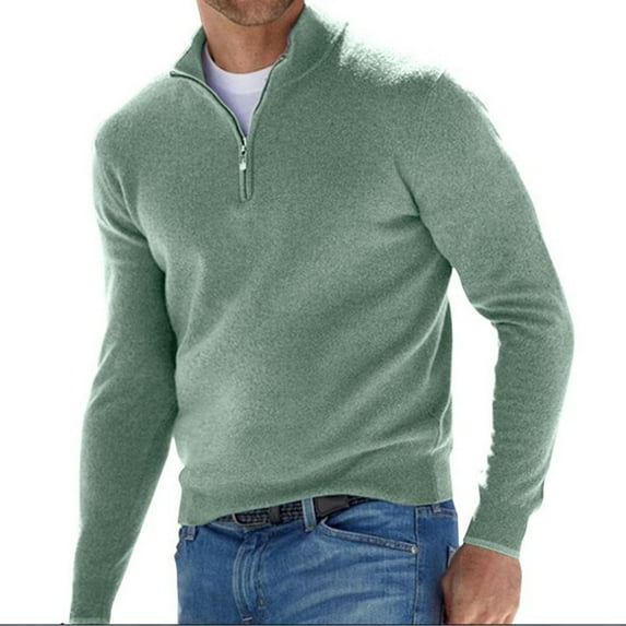 FAVIPT Quarter Zip Polo Sweater for Men 2023 Casual Solid Color Long Sleeve Wool Pullover Sweatshirts for Men Fashion Knitwear