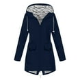 thumbnail image 1 of FAVIPT Rain Coats for Women Waterproof Hiking Rain Jacket Lightweight Long Sleeve Striped Hooded Travel Trench Coat 2024 Navy 3XL, 1 of 5