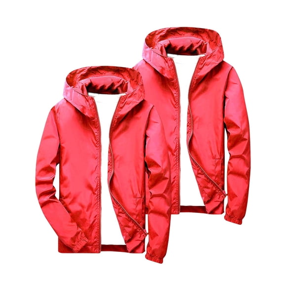 FAVIPT Rain Jacket 2 Pack Kids Fall Boys Girl Zip Up Waterproof Windproof Hooded Jackets Casual Lightweight Outdoor Sports Coat Red,7-8Years