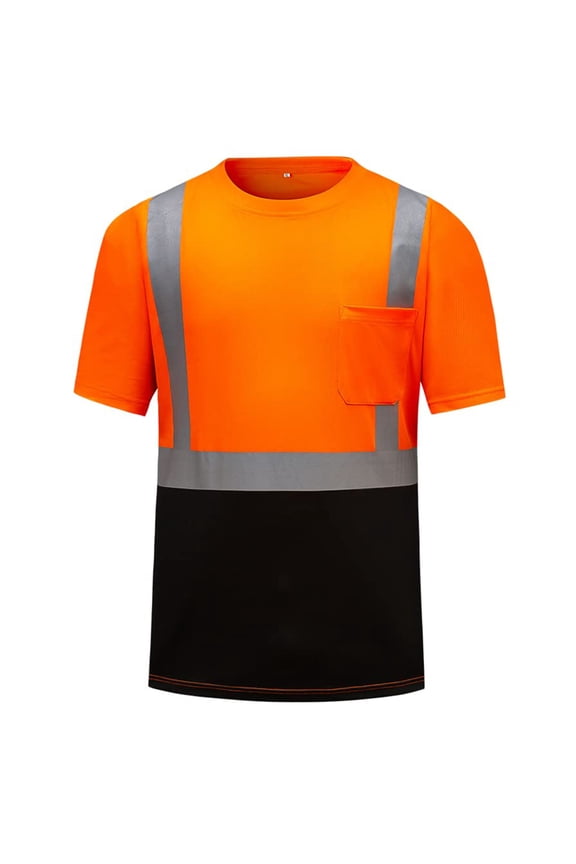 Safety Shirts for Men Reflective Short Sleeve Hi Vis Shirt with Pocket Big and Tall Crewneck High Visibility Work T-Shirt 2025 Orange,XXL