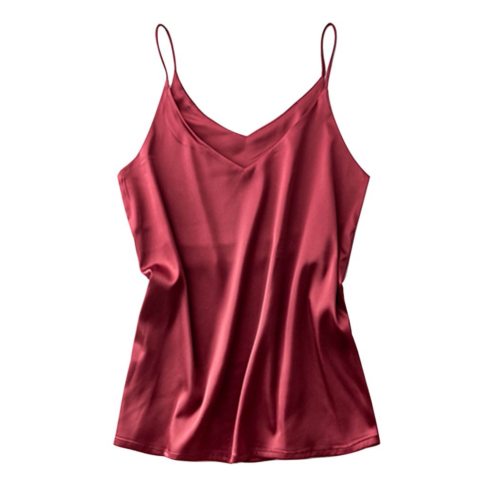 FAVIPT Satin Camisole Tops For Women Solid Color V Neck Silk Sleeveless ...