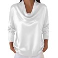 thumbnail image 1 of FAVIPT Satin Drape Silk Blouse for Women Ruched Long Sleeve tops Cowl Neck Business Casual Office Shirts White,XL, 1 of 5