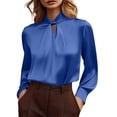 thumbnail image 1 of FAVIPT Satin Silk Office Blouse for Women Tie Neck Long Sleeve tops Knotted Elegant Business Casual Shirts Blue,XXL, 1 of 8