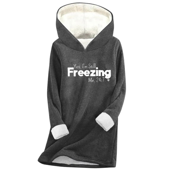 FAVIPT Sherpa Hoodies for Women Long Sleeve Fleece Thermal Sweatshirt Funny Letter Print Thick Tops Casual Winter Warm Cozy Outerwear Dark Gray,M