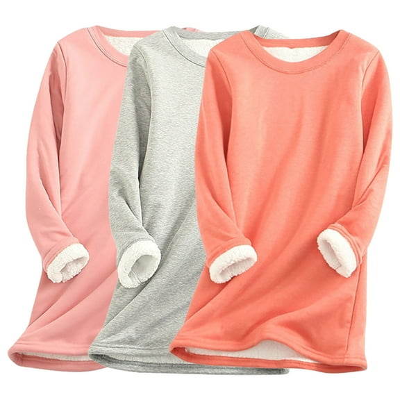 FAVIPT Sherpa Lined Sweatshirts for Women Winter Warm Fleece Crewneck Sweatshirt Pullover Basic Solid Long Sleeve Loungewear Tunic Tops Plus Size Pack of 3 Orange,XL