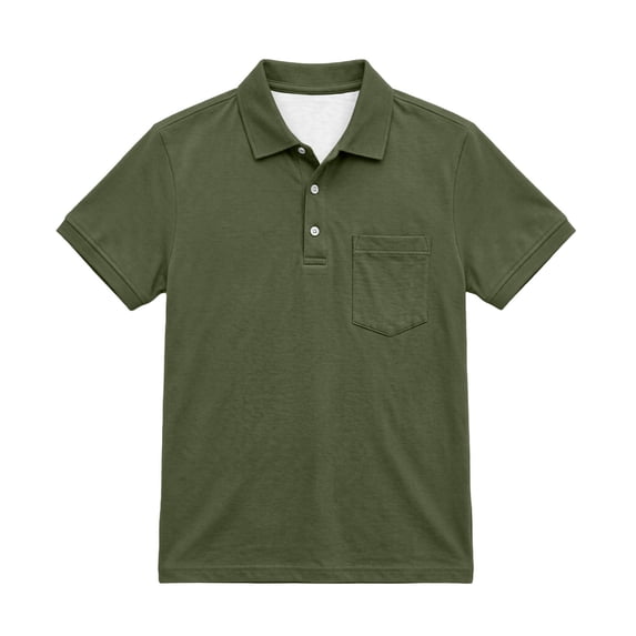 FAVIPT Shirt for Girl Back to School Boys Collared Short Sleeve Preppy Tops Casual Button Solid Color T-Shirts with Pocket Army Green,14-15Years